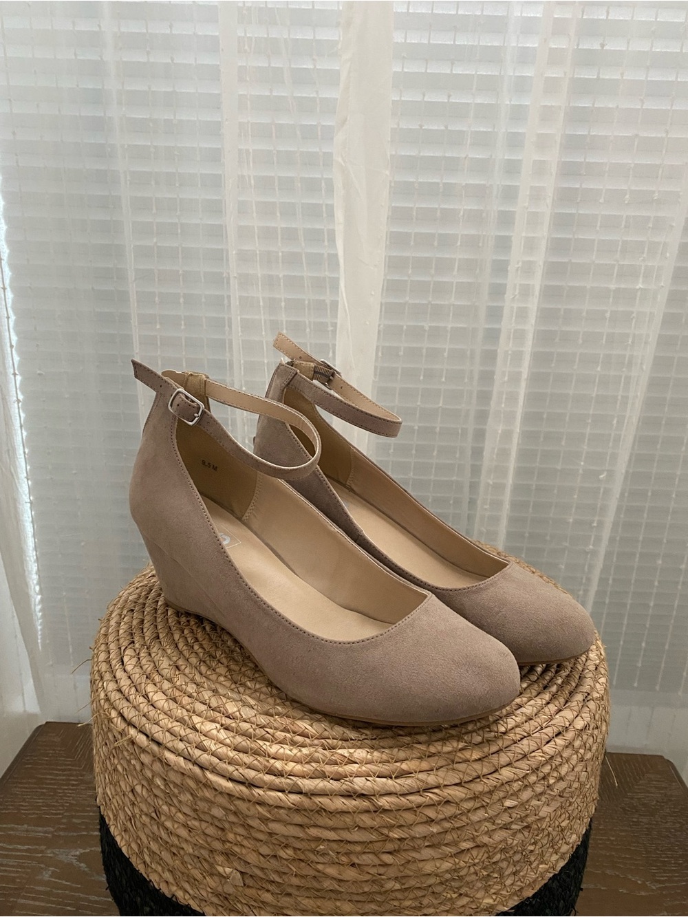 Legacy Taupe Ankle-Strap Wedge Pumps